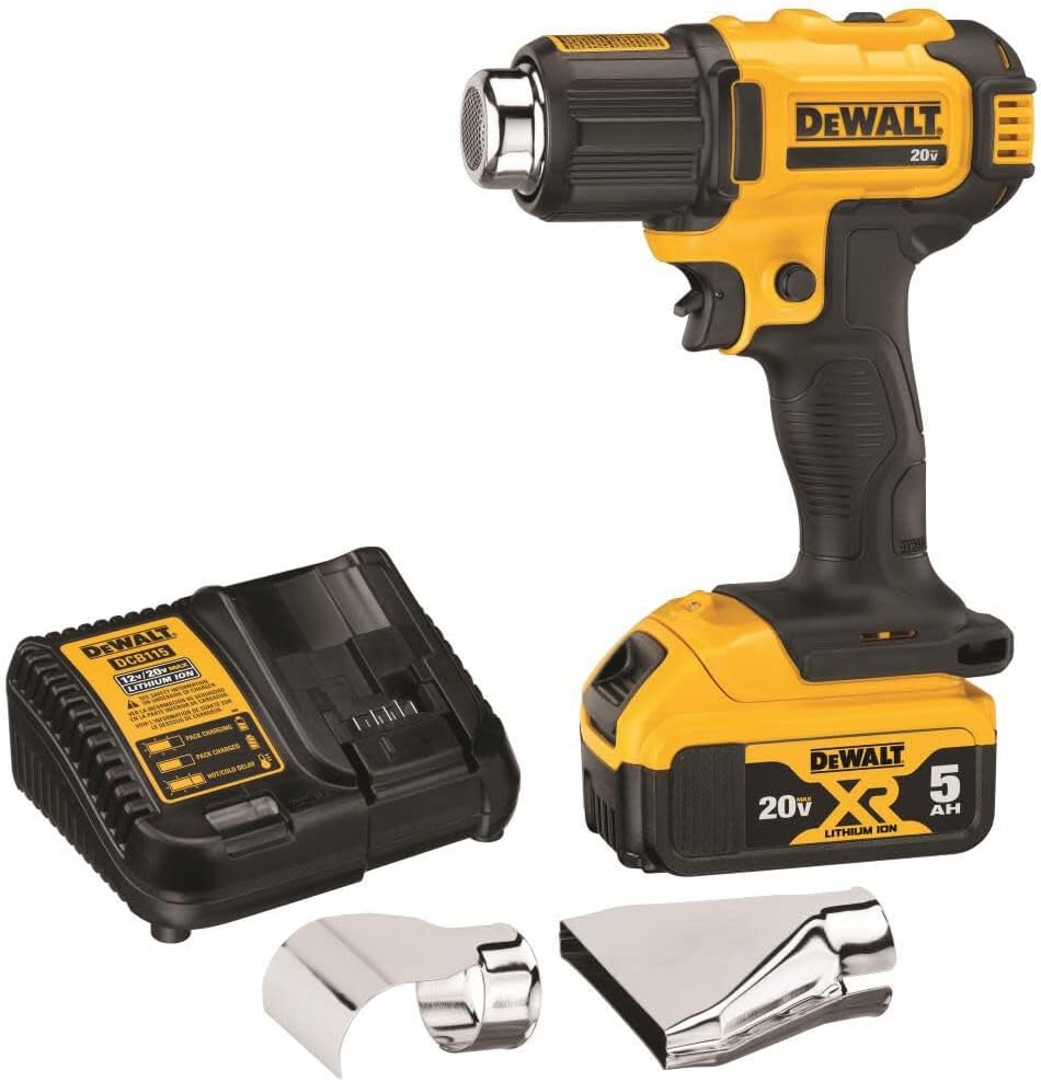 DEWALT 20V MAX Heat Gun Kit, Cordless, Up to 990 Degrees, 42 Minutes of Run Time, LED Light, Battery and Charger Included (DCE530P1)