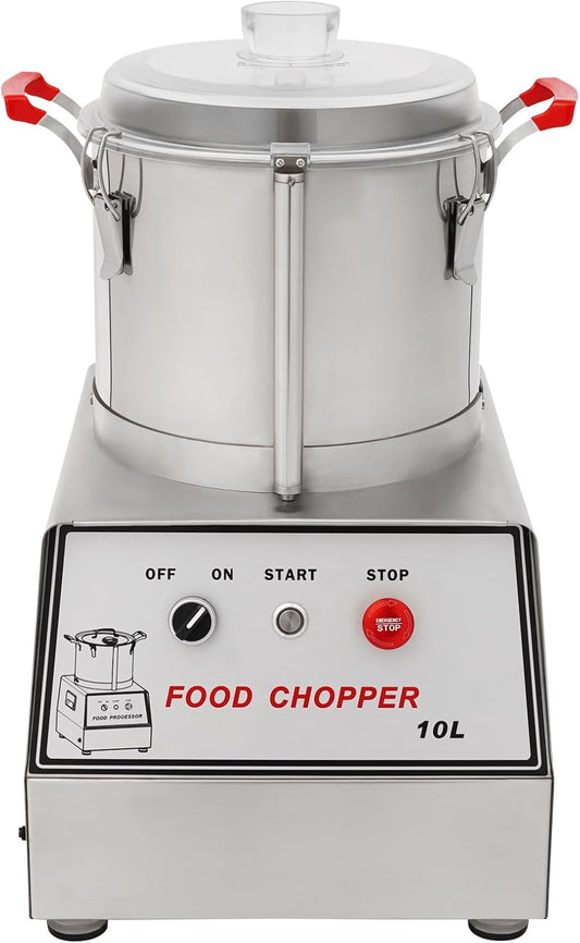 10L\/2.64Gal Commercial Food Processor, Stainless Steel Food Chopping Machine 110V 1100W Electric Vegetable Chopper for Chili Peppers, Carrots, Garlic, Onions, 1400rpm
