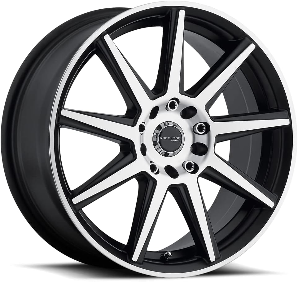 Raceline Wheels 144M Storm Wheel Black W\/Machined Finish 16X7"5X100\/5X114.3 Bolt Pattern +40mm Offset\/(5.57"B\/S) 9 Spoke Aluminum Passenger Car Wheels, Full Size Replacement Black Car Rims