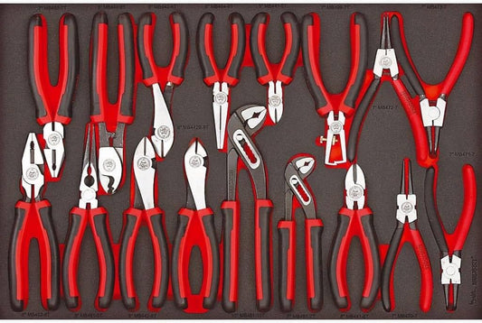 Teng Tools 17 Piece Full Drawer EVA Foam Plier Set (Cutters, Linesman, Snap Ring + More) - TTEMB17, Silver