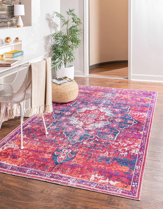 Unique Loom Renaissance 11 x 15 (ft) Loomed Multi Fuchsia Washable Rectangular Indoor Medallion Area rug