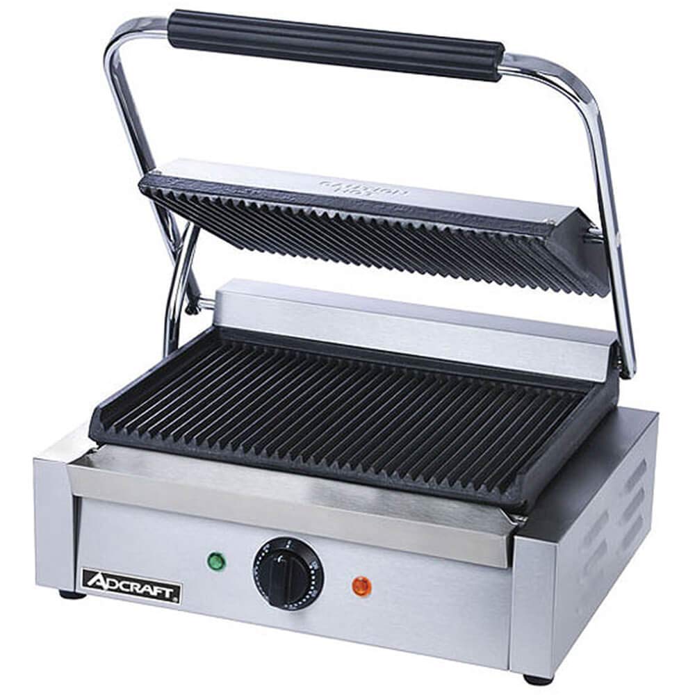 Adcraft SG-811E Grooved Electic Panini Grill, Stainless Steel, 1750-Watts, 120v, NSF