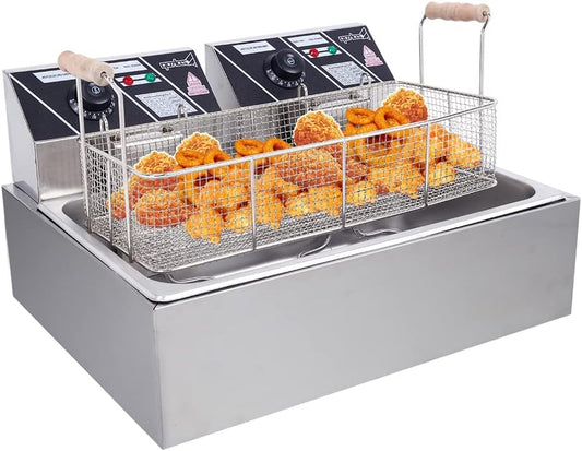 5000W 22L Electric Deep Fryer with 2 11.63QT/11L Removable Baskets for Commercial and Home Use, Professional Grade, Stainless Steel