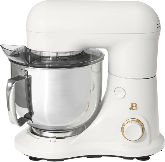 Beautiful 5.3 QT Stand Mixer w\/Tilt-Head Design, Stainless Bowl, 300-Watt Power, 12-Speed Control, Includes Beater, Dough Hook, Whisk, Splash Shield (White Icing)