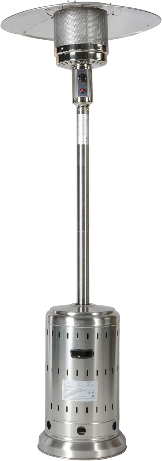 Outdoor 48,000 BTU Propane Patio Heater, Stainless Steel Gas Heater with Safety Protection, Portable with Wheels, for Garden, Patio, Poolside & Commercial Spaces