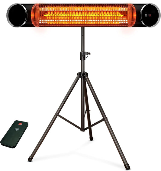 Outdoor Electric Heater, Infrared Patio Heater for Outdoor/Indoor Use, Wall Mounted/Freestanding Infrared Heater Outdoor, 1500W Electric Patio Heater with Tripod, MATT BLACK