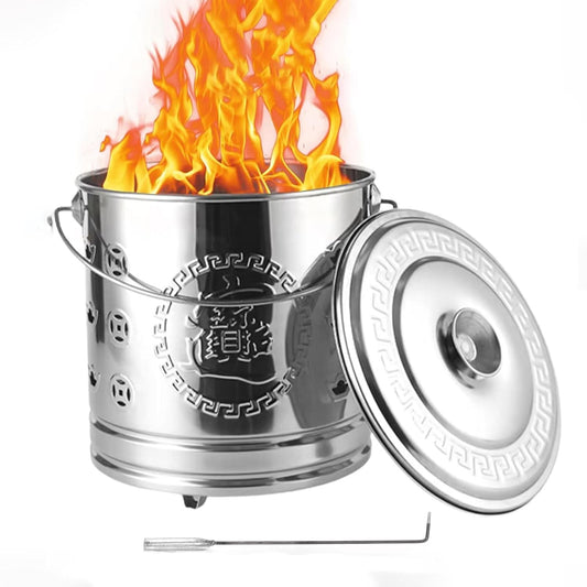 Stainless Steel Metal Incinerator Barrel Fire Hook Lid Trash Burner Yards Patios Gardens Outdoor Garbage Leaves Disposal Fast Burning No Blackening Durable Portable