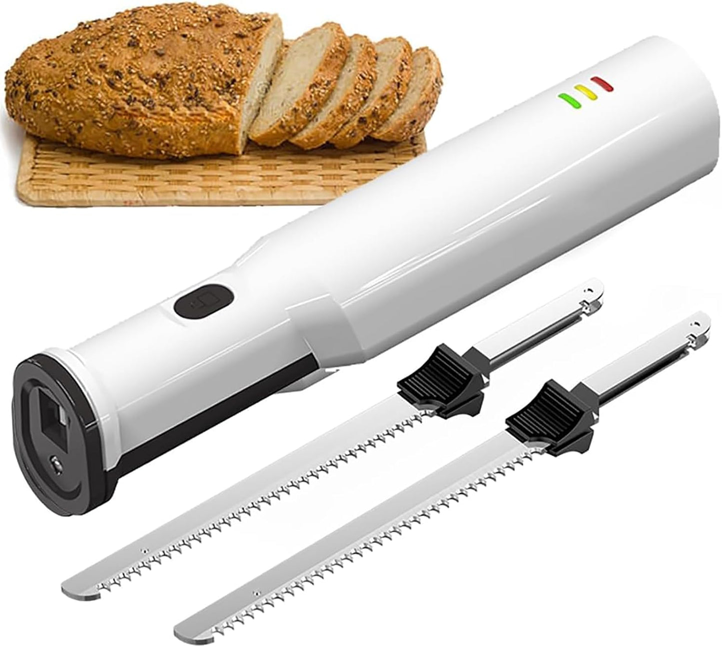 Electric Carving Knife, Rechargeable Bread Knife with 2 Stainless Steel Blades, Efficiently Carve Meats, No-Load Speed 3000SPM, Automatic Power Off Protection, for Poultry and Bread