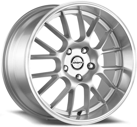 SHIFT WHEELS CRANK Custom Wheel - 17x7.5, 30 Offset, 5x120.65 Bolt Pattern, 73.1mm Hub - Silver with Polished Lip Rim