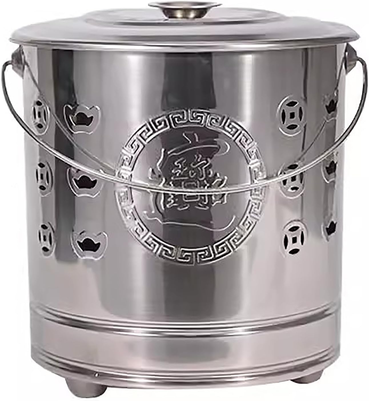 Stainless Steel incinerator, fire Pit, Burn Barrel for Outside, with Lid and Handle, for Paper, Leaf, Trash(Small)