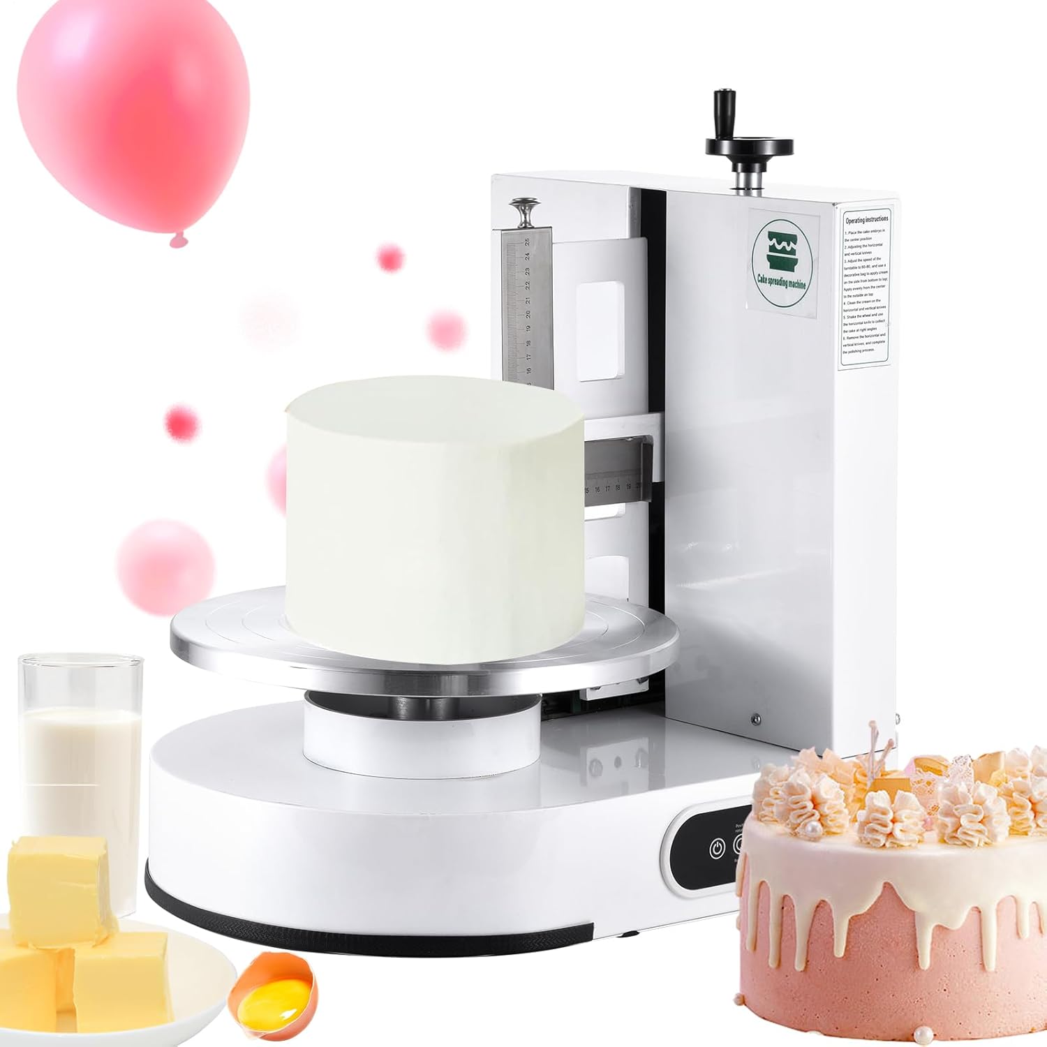 Cake Icing Machine | Cream Butter Coating Machine for 4-12 Inch Cake,Semi-Automatic Decorating Tools with Touch Control for Food Stores