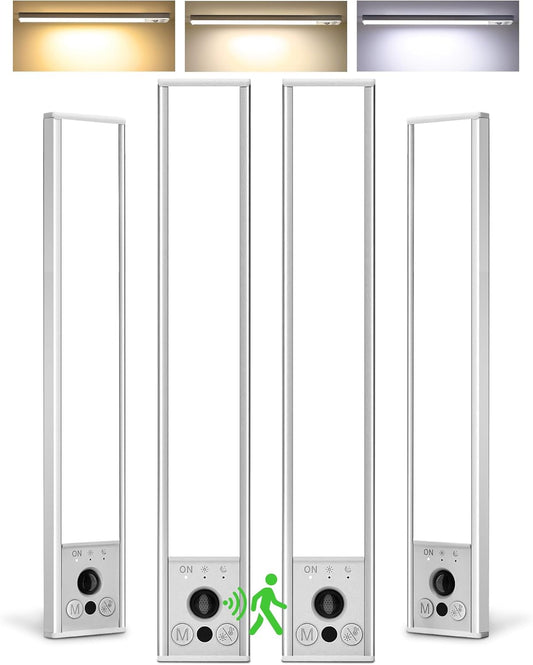 EZVALO 4-Pack Under Cabinet Lighting, 3200mAh Rechargeable Motion Sensor Light Indoor, with Dimmable & 3 Color Temps, Magnetic Closet Lights, Wireless Under Counter Lights for Kitchen, Stairs (12inch)