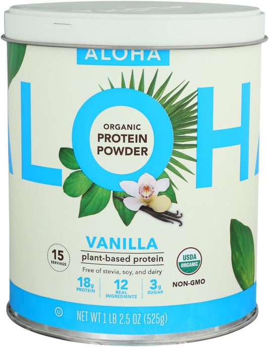 ALOHA Organic Plant-Based Protein Powder, Vanilla, 18g Protein, USDA Certified Organic, Gluten Free & Non-GMO, 525 Gm (Pack of 1)