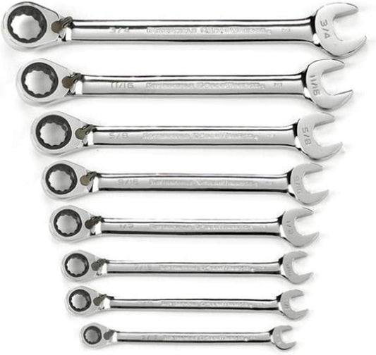 GEARWRENCH 8 Piece 72-Tooth 12 Point Reversible Ratcheting Combination SAE Wrench Set | 9533N