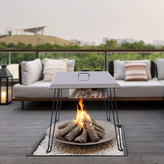 Heat Deflector Foldable for Solo Stove Bonfire, 24" Square Fire Pit Cover with Handle, Stainless Steel Fire Pit Heat Deflector, Portable Outdoor Camping Picnics Accessory