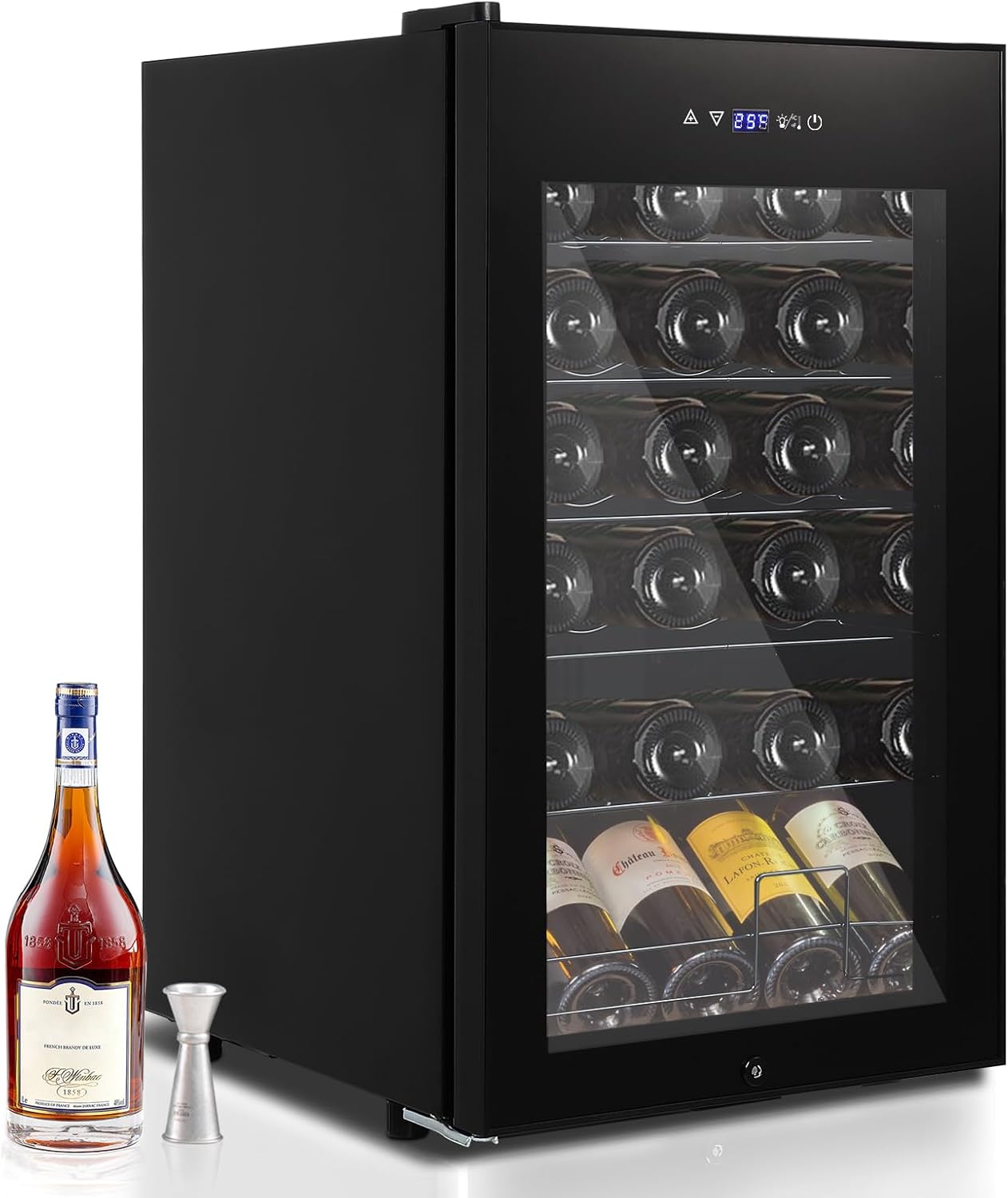 AsyPets Wine Cooler Refrigerator 24 Bottles Compressor Freestanding Beverage Wine Fride For Red, White, Champagne or Sparkling Wine 40°F to 65°F Digital Temperature Control Full Glass Door