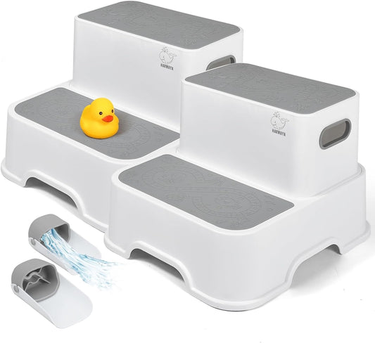 Harwaya Toddler Step Stool for Bathroom Sink, 2-Pack Kids Toilet Potty Step Stools, Heavy Duty Baby Child Stepping Stool with Handle for Toddlers Kitchen Counter Bedroom Nursery Room (White)