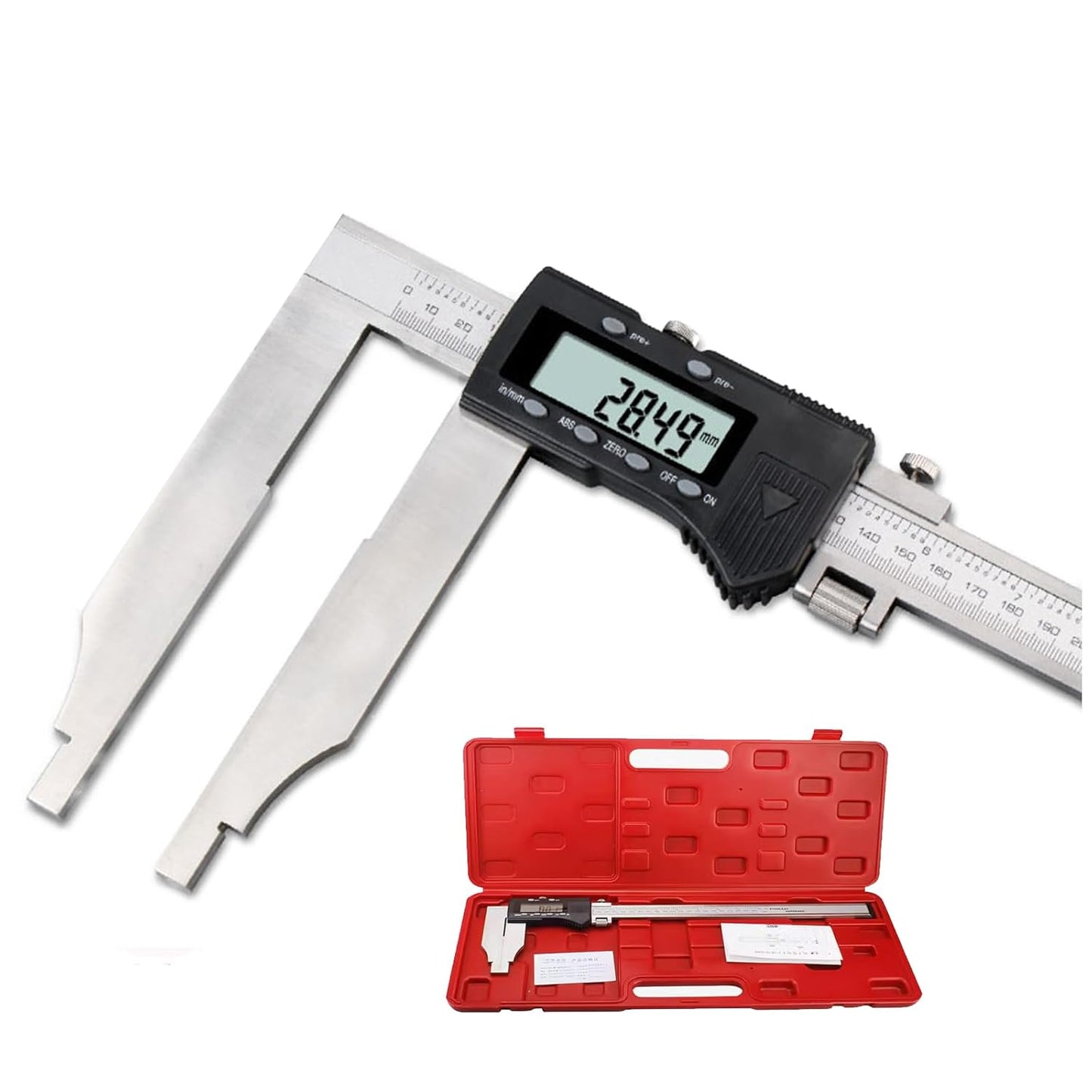 20 Inch Digital Caliper Long Jaw Heavy Duty Electronic Caliper with 12" Jaw Depth, ID\/OD Measuring Tool, 0.0005"\/ 0.01mm, Metric\/Imperial, Stainless Steel