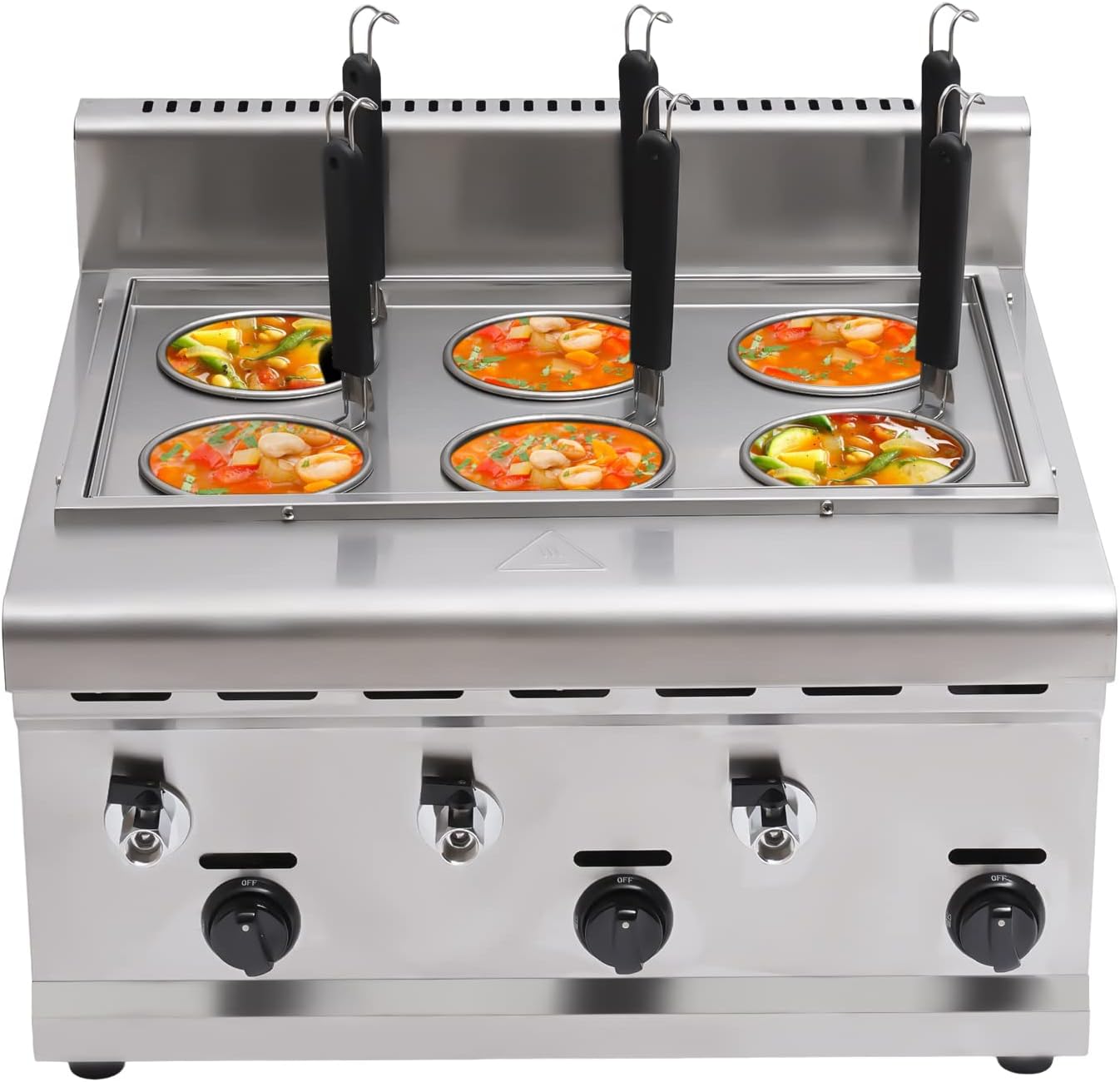 Commercial Pasta Cooker, 6 Holes Propane Gas LPG Desktop Ramen Cooker Noodles Cooker Machine Pasta Makers Oven Pasta Cooking Tool Dumpling with Noodles Filter for Homes, Restaurants, Food Stalls