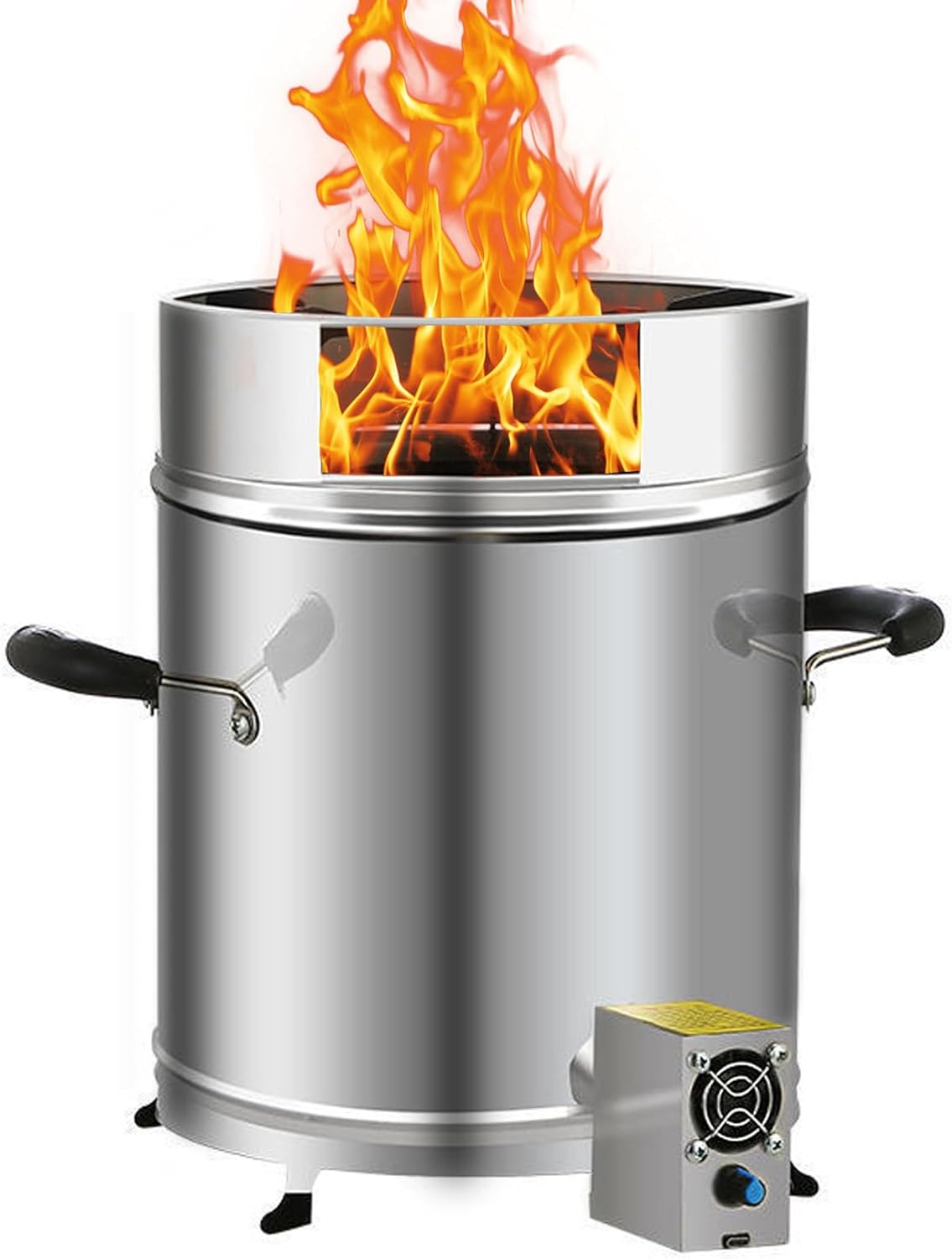 Wood Burning Fire Pit Smokeless Fire Pits for Outside Stainless Steel Bonfire Pit with Handle Fire Poker and Blower Ideal for Backyard Barbecue Camping Trips Picnics