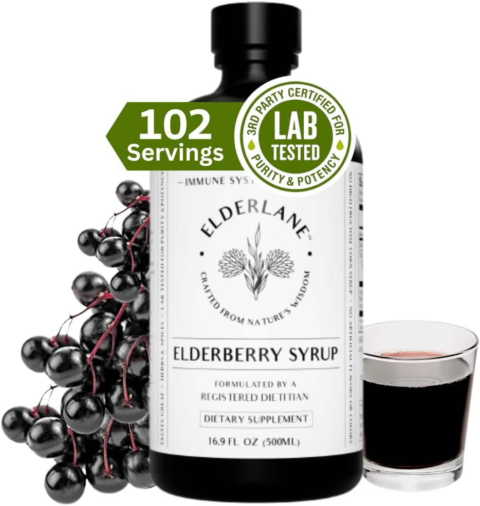 Elderlane Elderberry Syrup Elderberry Shots - Immune Support Supplement for Kids & Adults - Immune Boosters - Natural Immunity Booster - Made with Honey & Elderberries - Gluten-Free - 16.9 Fl Oz