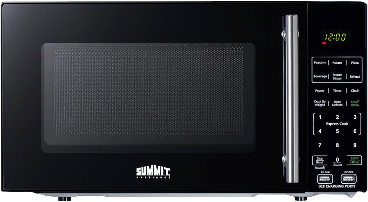 Summit 18” Microwave, 0.7 cu.ft., Compact with USB Ports and Allocator, Black- SM903BSA1