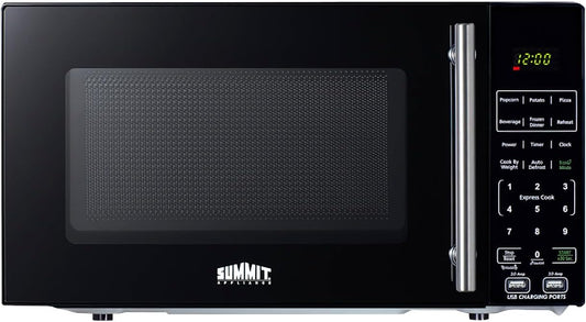 Summit 18” Microwave, 0.7 cu.ft., Compact with USB Ports and Allocator, Black- SM903BSA1