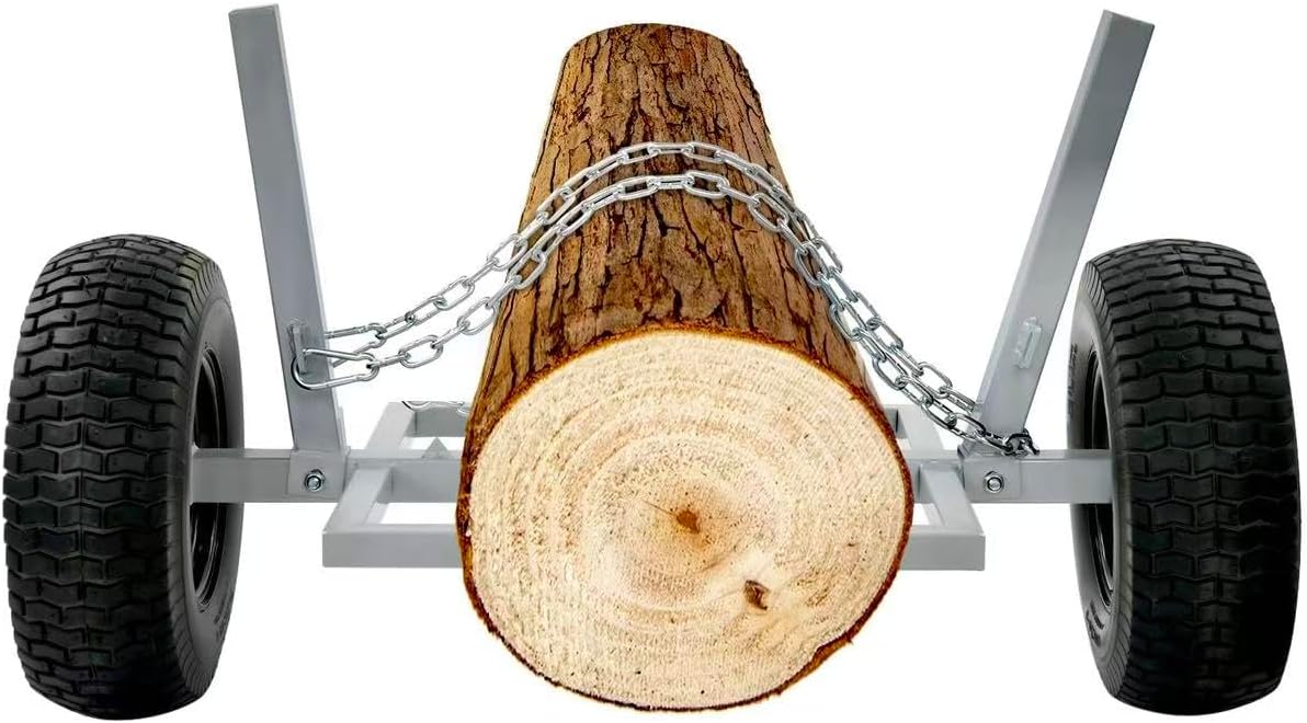 24'' Log Holder with 1500lbs Capacity, Accommodates Logs up to 20.47'' in Diameter, Heavy-Duty Holder with Chain for Farm Wood Sand Gravel Fertilizers Transport, Silver