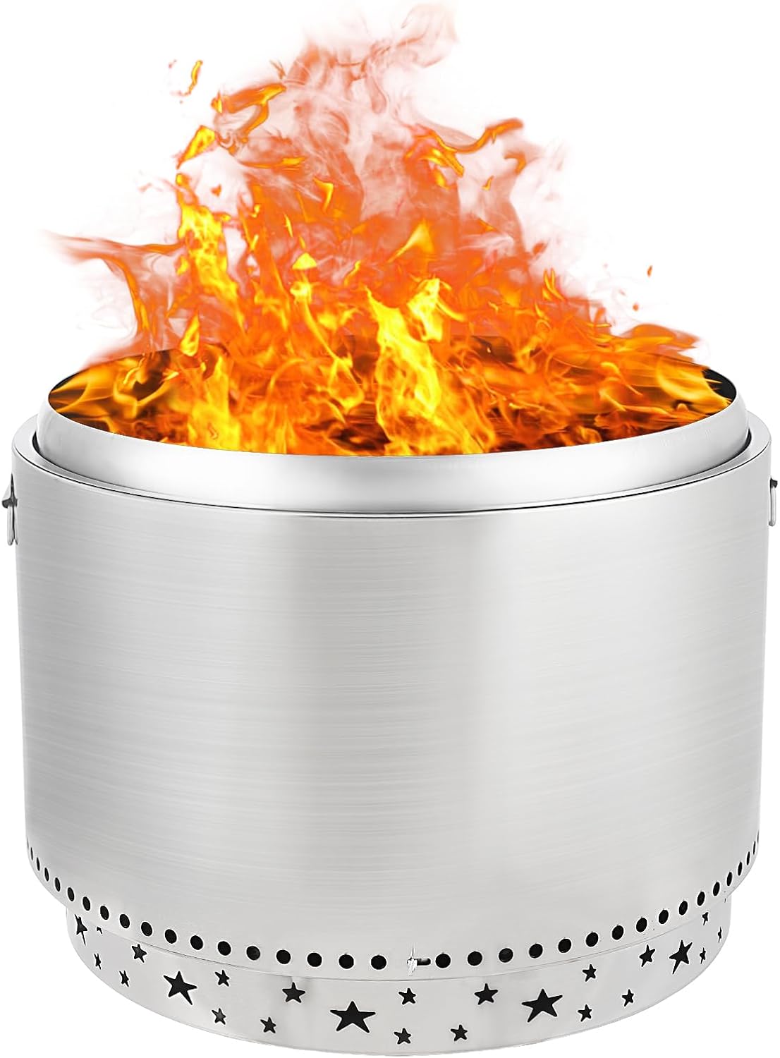 27 in Smokeless Fire Pit with Air Switch, Wood Burning Portable Stainless Steel Outdoor Firepit with Fixed Stand & Stove Hook, Ash Pan, for Camping Backyard Patio Picnic, H: 20 in, 33 LBS