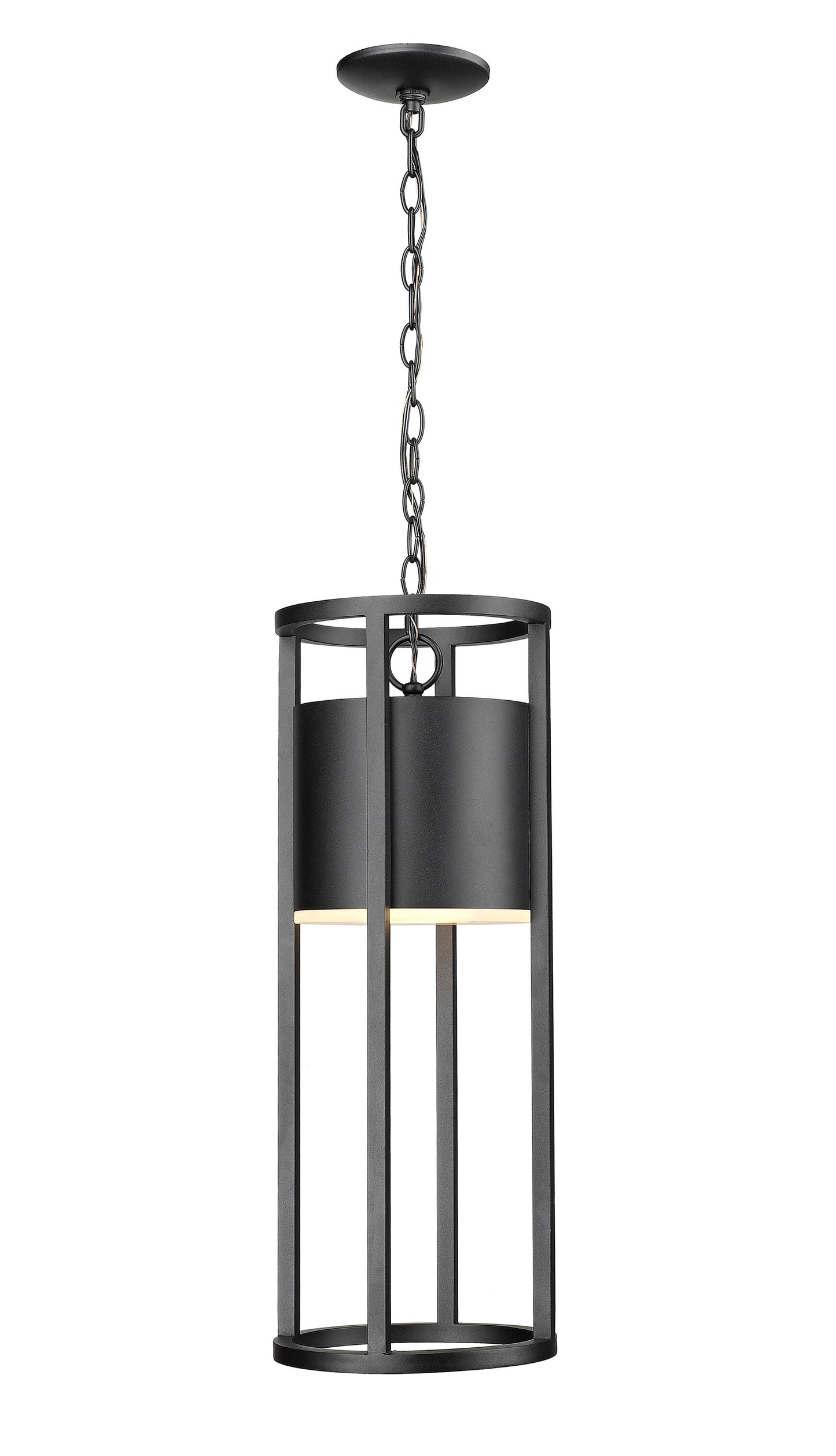 Z-Lite Luca 1 -Light Black Modern/contemporary Etched glass Cylinder Mini Outdoor Hanging Pendant light
