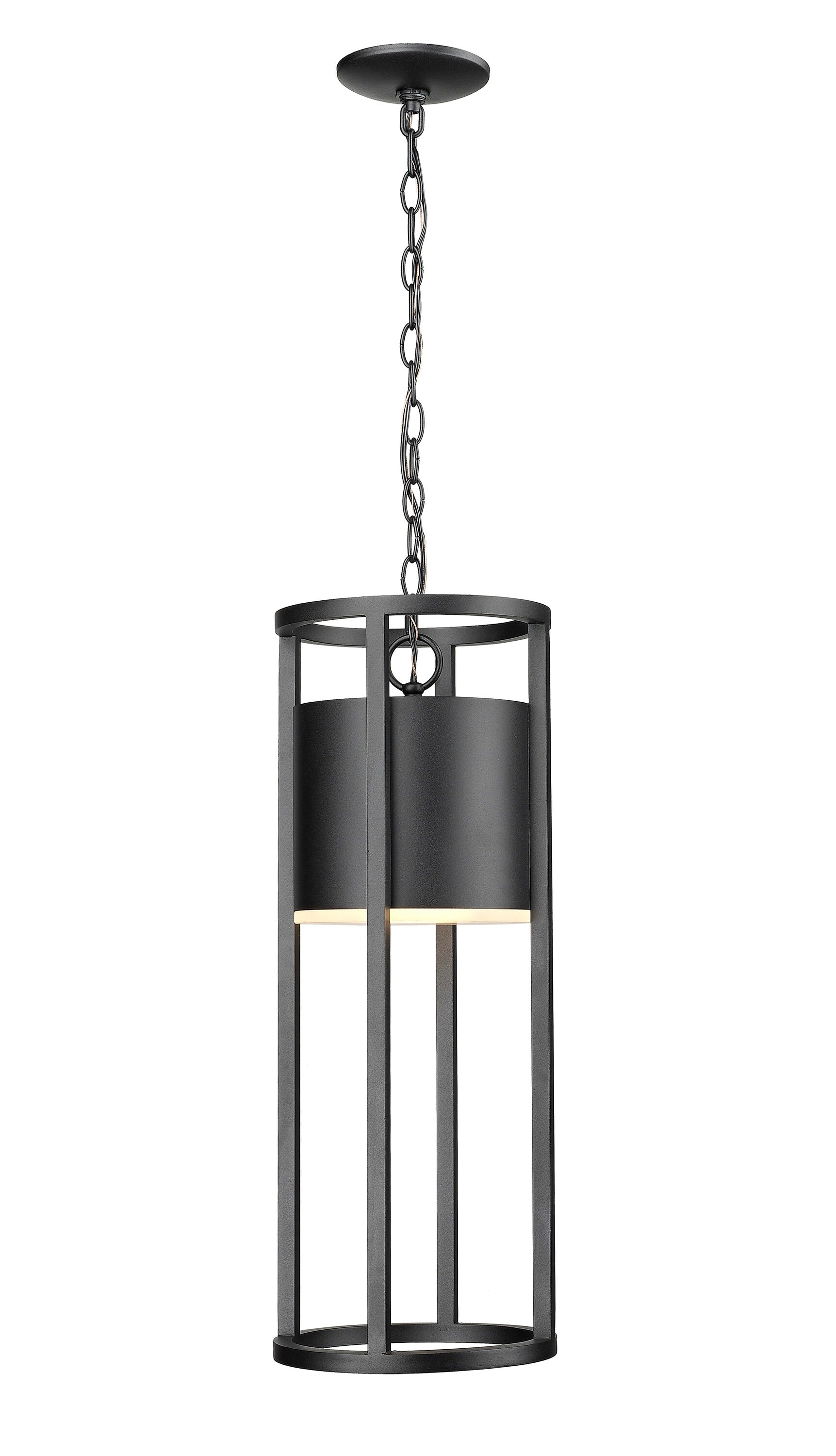 Z-Lite Luca 1 -Light Black Modern/contemporary Etched glass Cylinder Mini Outdoor Hanging Pendant light
