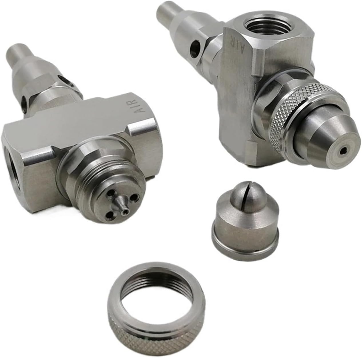 MQKXZOWL 304 Stainless Steel Two-Fluid Atomizing Nozzle - 1\/4" Siphon Pressure Fog Jet with Cleanout Needle Adjustable Mist Spray(Pressure Flat Fan)