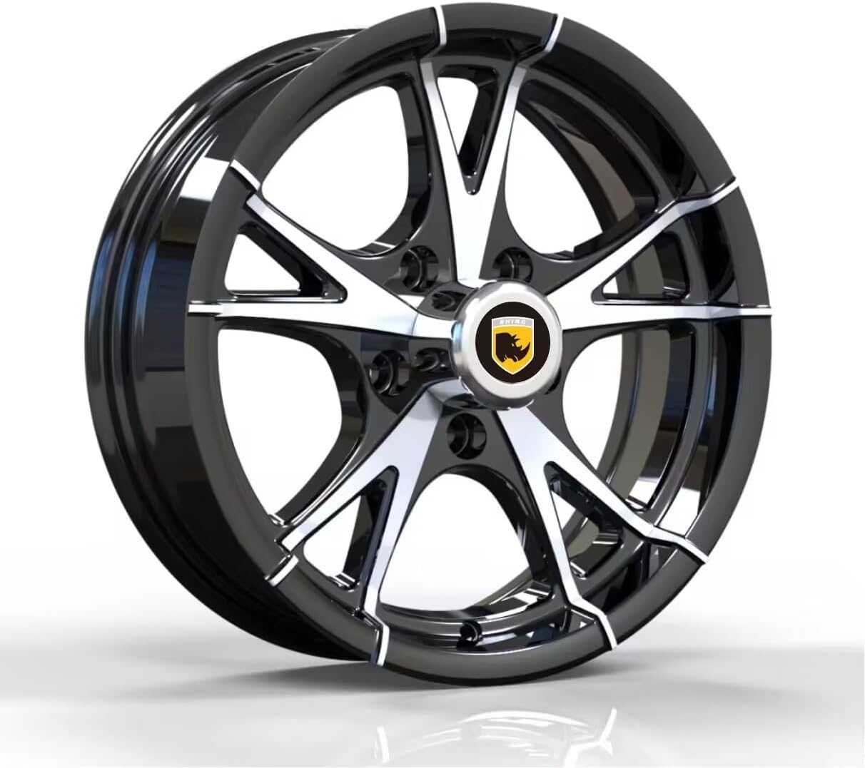 Rhino 15x5, 5x4.5 Premium Aluminum Trailer Wheel, Black Machine Faced 5Lug Trailer Rim