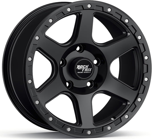 RockTrix RT112 20 inch Wheel Compatible with Jeep Wrangler JK JL 20x9 5x5 Wheels (-12mm Offset, 4.5in Backspace) 5x5 PCD, 71.5mm Bore, Black Wheels, Also fits Gladiator JT Rims
