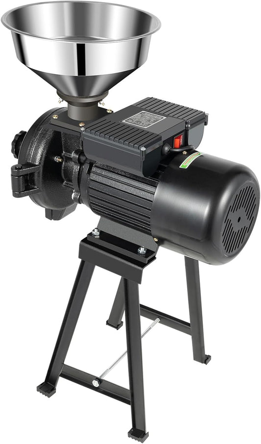 Commercial Electric Grain Grinder Mill, 1500W 110V Wet Dry Cereals Grinder with Funnel, 154LBS\/H Molino Para Moler Maiz, Rice Corn Grain Coffee Wheat Feed Mill Flour Mill (Black+Silver)