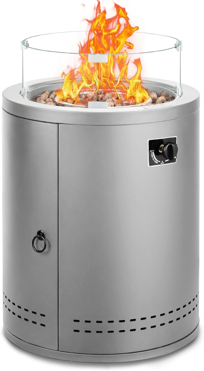 Electactic 20" Smokeless Propane Fire Pit Tabletop, 50,000 BTU Portable Outdoor Fire Pit for Patio, Camping & Backyard, with Lava Rocks, Glass Wind Guard & Waterproof Cover, CSA Certified