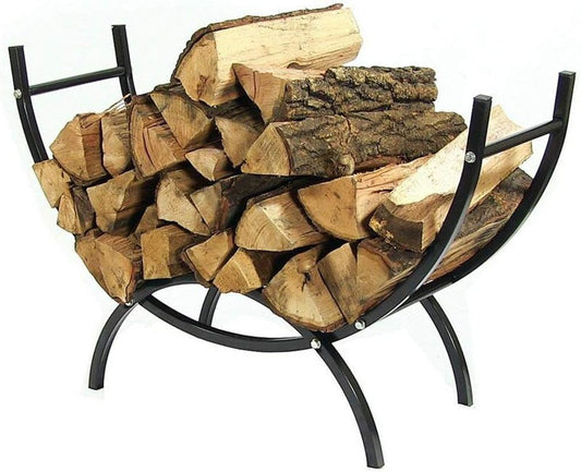 Wood Storage Basket for Kindling Hearth Stover Coal, Fireside Black Half Round Fireplace Log Rack, 91×29×62cm