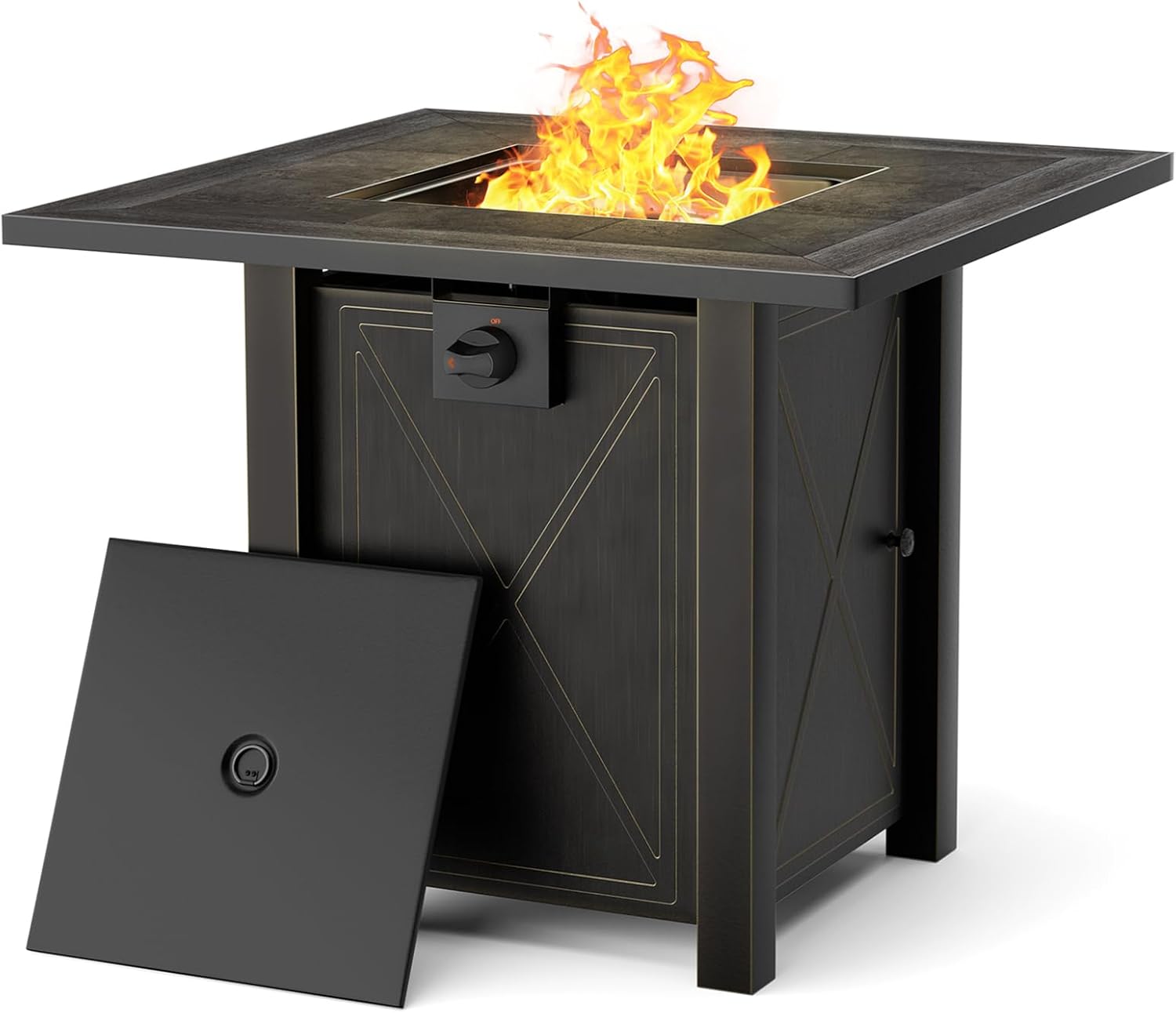 30" Propane Fire Pit with Ceramic Tabletop, 50000 BTU Powerful Gas Firepit Table -Outdoor Fire Pit Includes Lid and Lava Rocks, Adds Warmth to Gatherings & Parties on Patio, Deck, Garden & Backyard