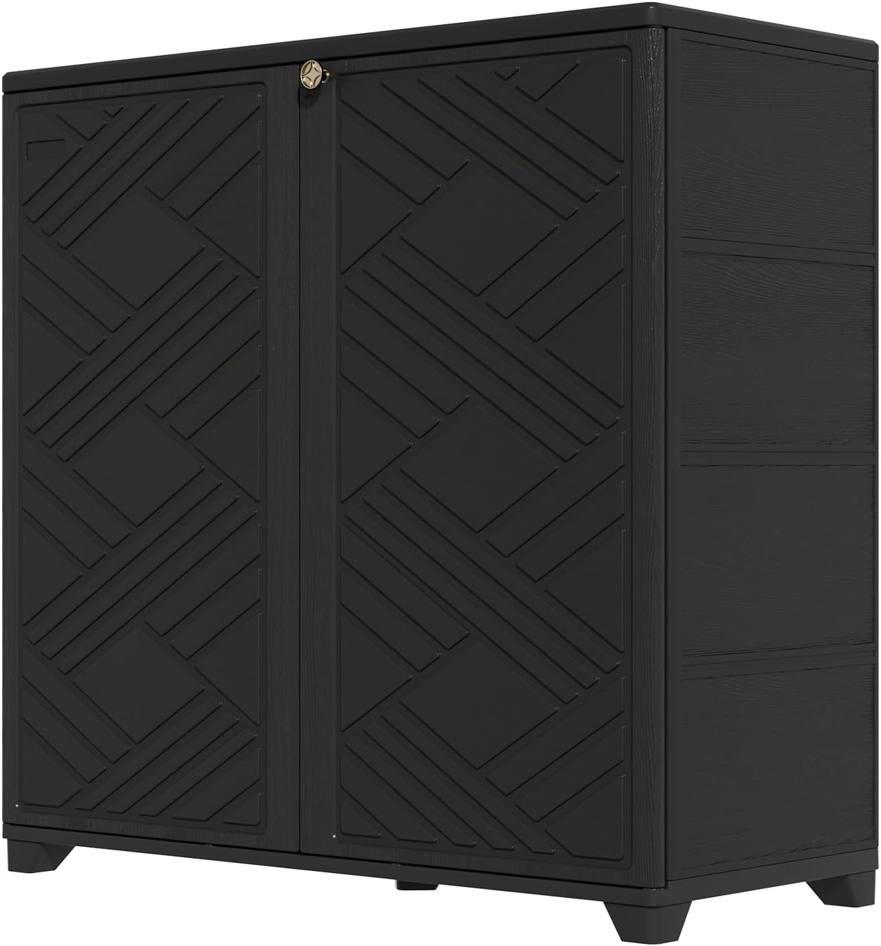 HOMSPARK Indoor\/Outdoor Storage Cabinet with Doors, 34\u201Dx15\u201Dx34\u201D HDPE Plastic Storage Box for Bedroom, Bathroom, Living Room, Balcony, Multi-Purpose for Daily Tools, Black