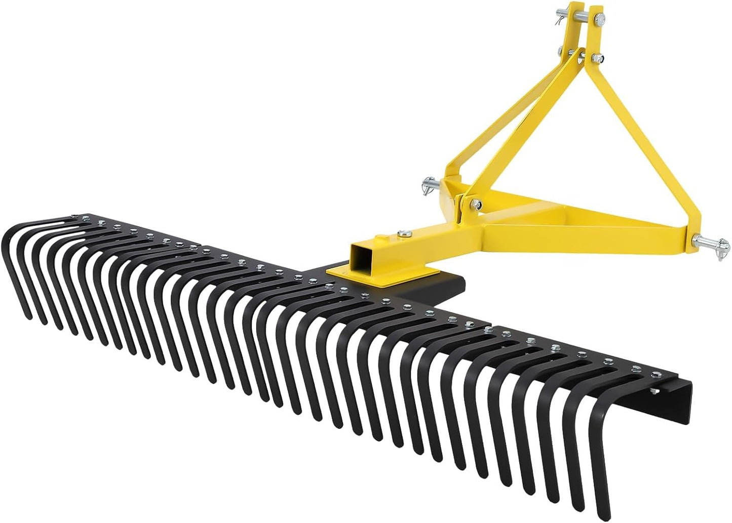 5 Ft Landscape Rock Rake, 3 Point Attach Rake with 360 Degree Rotation Tow-Behind Garden Tool for Compact Tractors, Category 1
