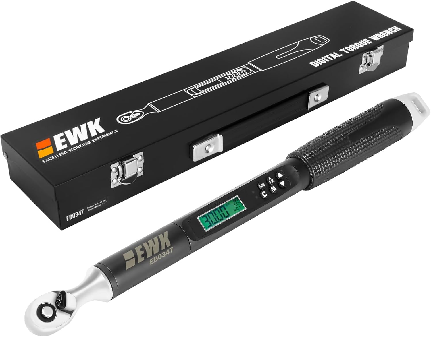 EWK 1\/4" Drive Digital Angle Torque Wrench 1.1-22.1 ft-lbs (1.5-30 Nm), with LED Display & Buzzer, for Bicycles and Precision Machinery