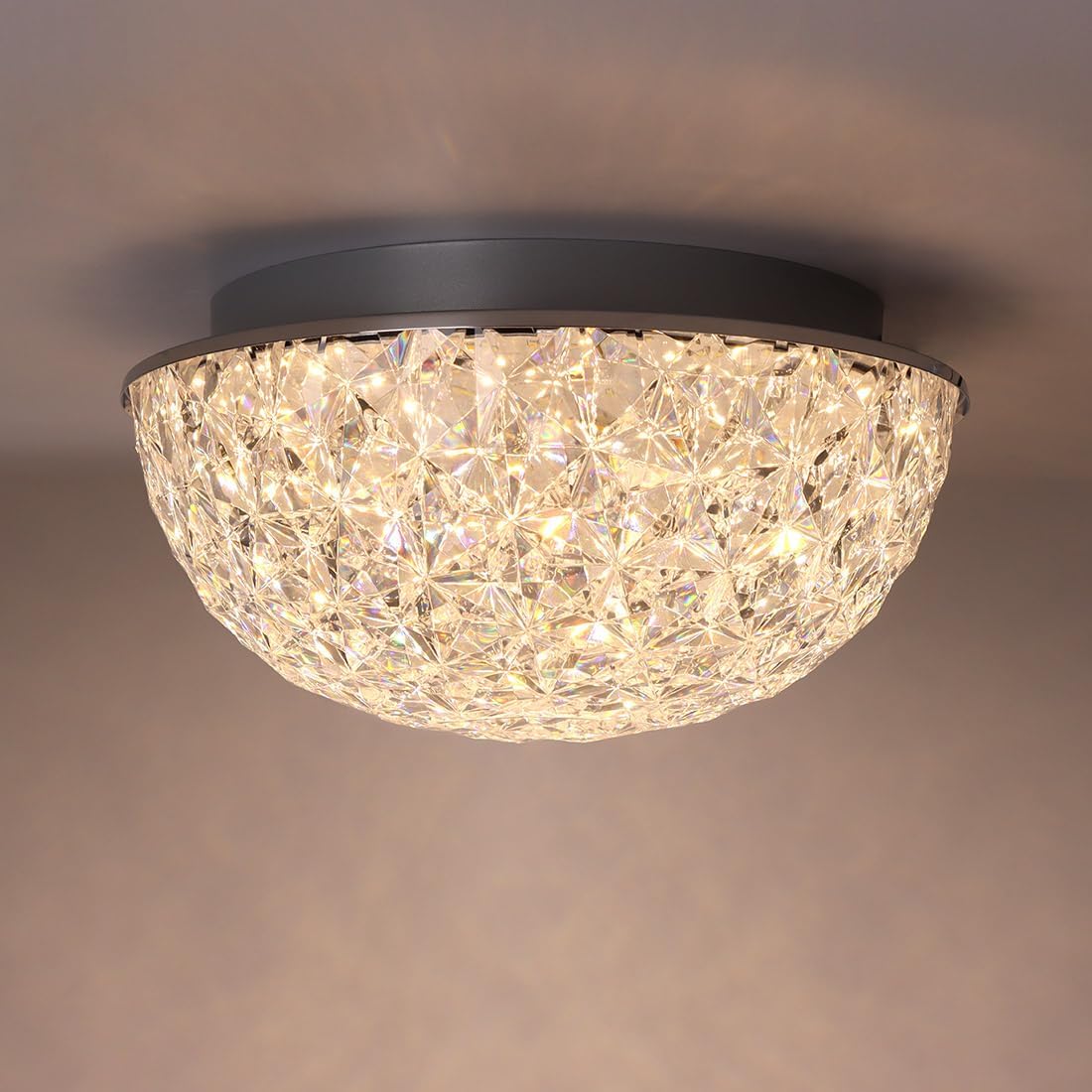 DAKASON LED Ceiling Light Fixture Flush Mount, Crystal Chandelier Modern Ceiling Light for Kitchen, Hallway, Living Room, Foyer, Closet, 12In 15W 1640LM, 3/4/5000K CCT Selectable, Dimmable