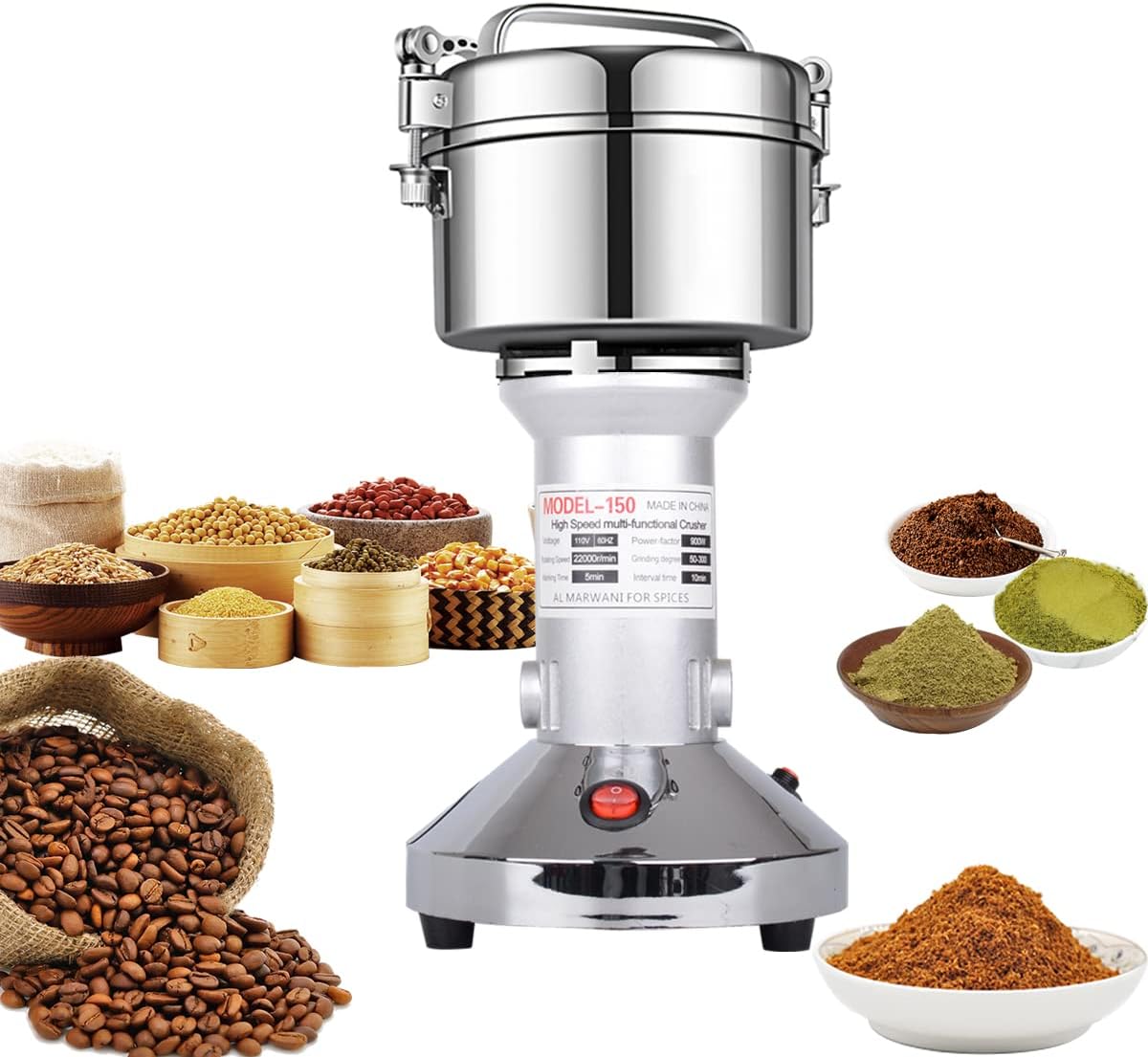 Grain Mill 150g High Speed Food Electric Stainless Steel Grinder Mill Seeds Flour Nut Pill Wheat Corn Herbs Spices & Seasonings Grinder Dry Grain Powder Machine