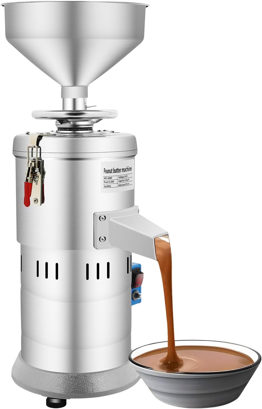 Peanut Butter Maker Machine, 1100W 110V Nut Butter Machine, 33 lbs/h Commercial Electric Grain Grinder for Rice, Peanuts, Almonds, Sesame Seeds