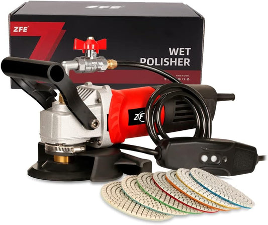ZFE 800W\/110V Variable Speed 4'' Wet Polisher \/ Grinder & Granite Diamond Polishing Pads Concrete Polisher Stone Polisher for Granite\/Marble\/Concrete\/Stones