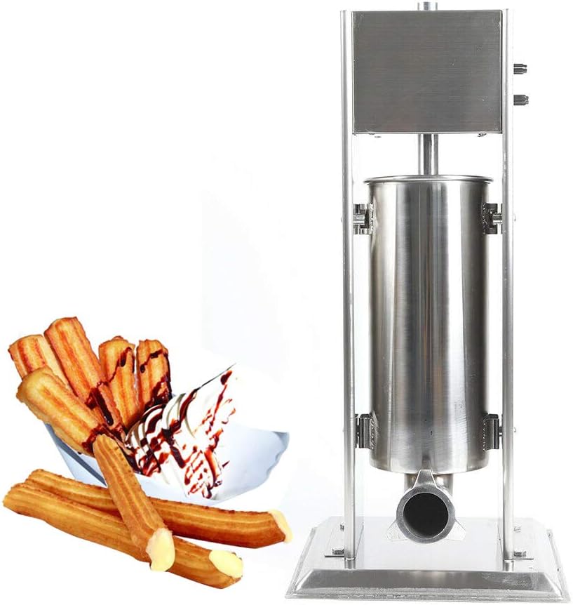 5L Commercial Churros Machine, Heavy Duty Stainless Steel Manual Vertical Churro Maker with 4 Nozzles Churro Spanish Doughnuts Machine Manual Churros Filler Filling Machine For Restaurant
