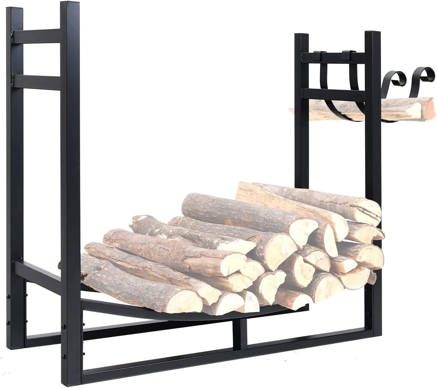 30" Tall Firewood Rack Indoor Outdoor Fireplace Wood Storage Rack Wood Stand Heavy Duty Wood Container Stacking Organizer with Kindling Holder
