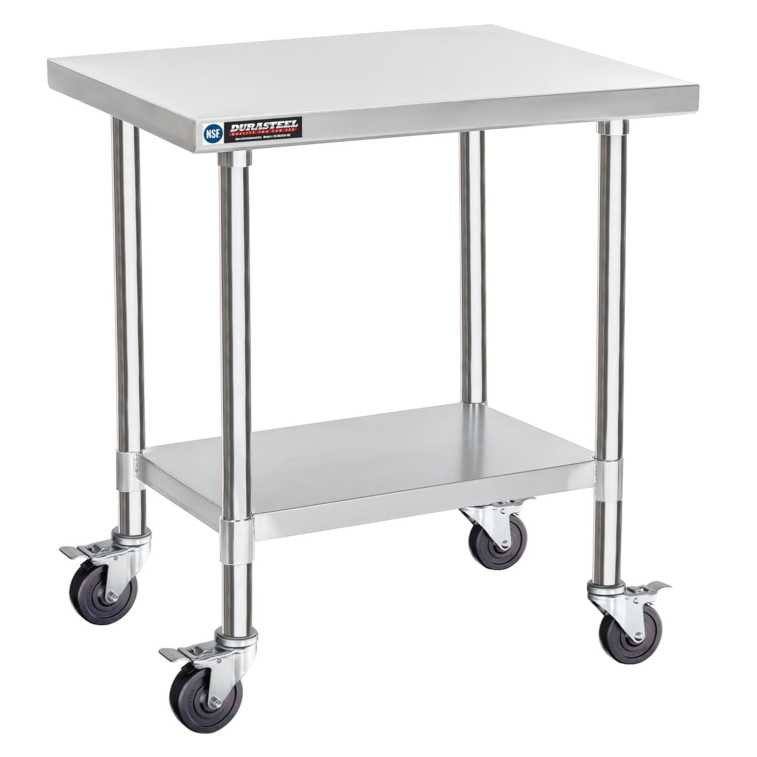 DuraSteel 30x24 NSF Stainless Steel Cart Work Table - Heavy Duty Rolling Food Prep Table - Metal Utility Cart on Wheels Caster, Grill Stand Microwave Outdoor Kitchen Tables Countertop Island Large Top