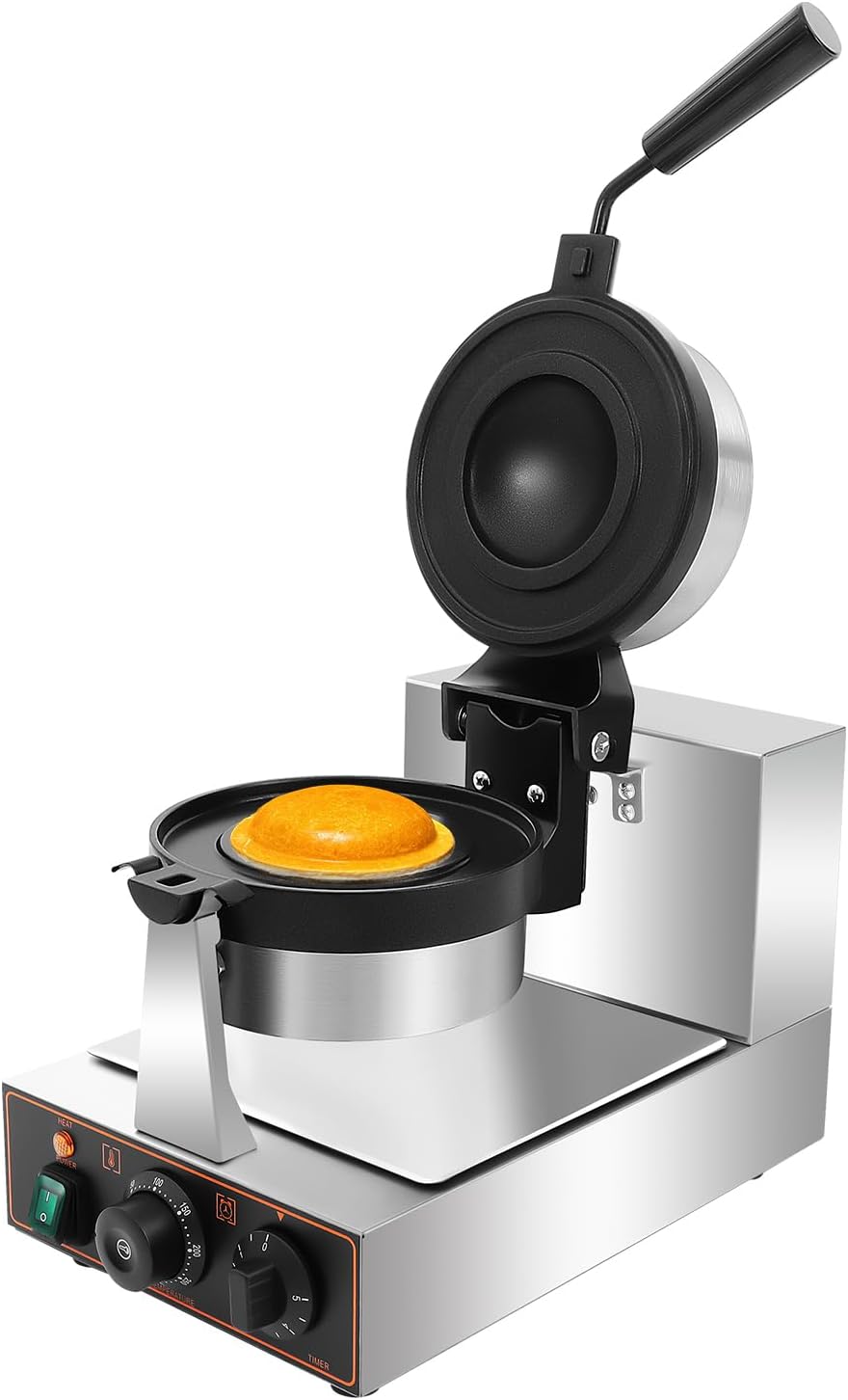 1200W Commercial Ice Cream Burger Maker UFO Burger Waffle Maker, 122-572℉ Temp & 0-5Min Time Control, 180° Rotating Heating, Stainless Steel Waffle Maker for Cafe Restaurant Mobile Vendors