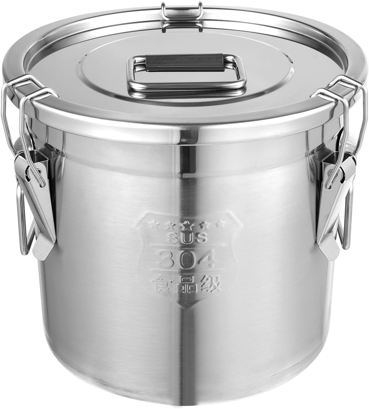 DYNAMI 304 Stainless Steel Airtight Canister for Kitchen, 3.2Gal\/405oz Flour Container with Lid and Locking Clamp,10-21Lbs Metal Bucket Food Storage Container for Rice, Flour, Grain, Coffee Bean(12L)